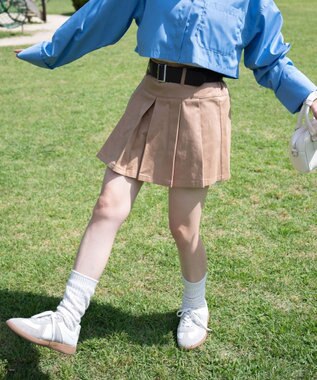 WEGO ベルト付チノプリーツスカパン ベージュ