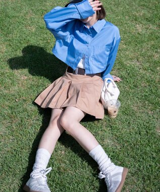 WEGO ベルト付チノプリーツスカパン ベージュ