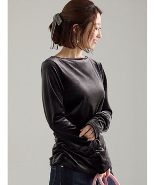 Te chichi ベロアサイドギャザートップス チャコールグレー