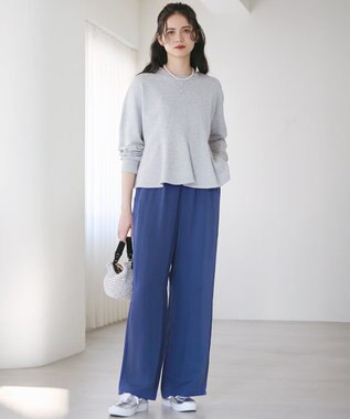 23区 【SLOW/一部店舗限定】キュプラフィブリルクロス サイドライン ワイドパンツ ブルー系