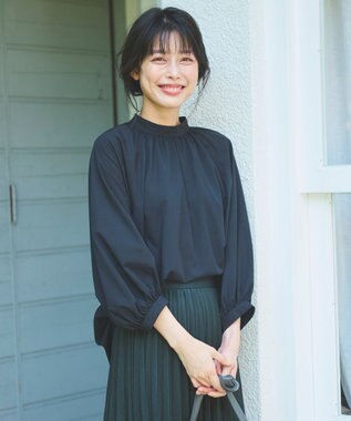 ANY 【速乾/UVカット/抗菌防臭/手洗い】エニィファンクションボリューム袖ブラウス ブラック