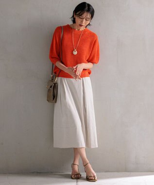 23区 【洗える】リネンレーヨンストレッチ タック スカート ベージュ系