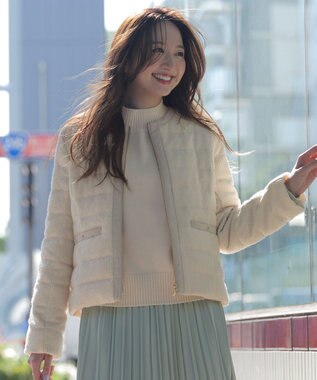 ANY SIS L 【2WAY】ツイードノーカラー ダウンジャケット アイボリー