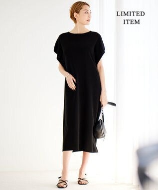 ICB 【WEB限定・洗える】ドライコットンアセテート  サイドスリットワンピース ブラック系
