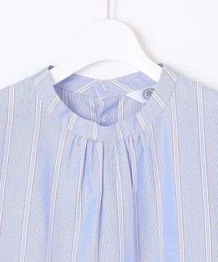 J.PRESS LADIES 【洗える】 セルロース タイプライター ストライプ スタンドカラー ブラウス サックスブルー系1