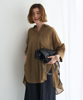 YECCA VECCA リブMIXシアーオーバーシャツ Dark Beige