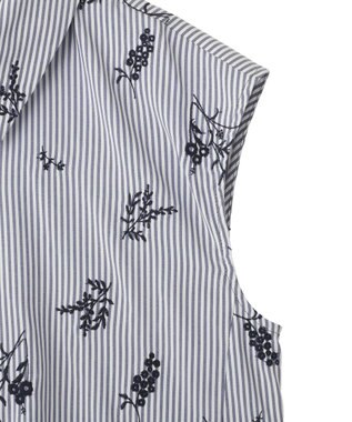 YECCA VECCA ストライプ柄フラワー刺繍シャツ Navy