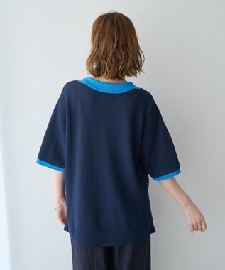 YECCA VECCA 配色ワイドポロニット Navy