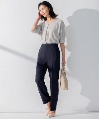 23区 【洗える】タックディテールプルオーバー ストライプ カットソー グレーストライプ