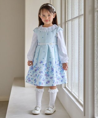 ANY KIDS 花柄プリント ワンピース サックスブルー