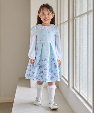 ANY KIDS 花柄プリント ワンピース サックスブルー