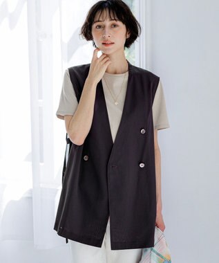 23区 ライトシアーマットクロス ノーカラー ジレ