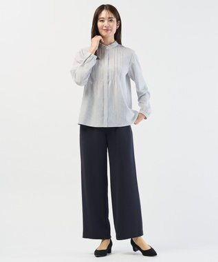 J.PRESS LADIES ソフトジョーゼット ストライプ プリント ブラウス ネイビーストライプ系