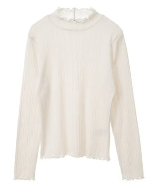 earth music&ecology ランダムチェーンリブハイネックプルオーバー Ivory