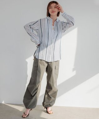 23区 【Oggi8月号掲載/洗える】LIBECO ベーシック シャツ ホワイト×ネイビーストライプ