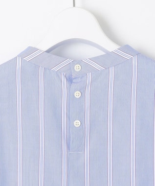 J.PRESS LADIES 【洗える】 セルロース タイプライター ストライプ スタンドカラー ブラウス サックスブルー系1