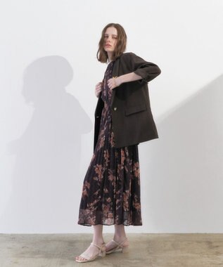 YECCA VECCA ぼかし柄プリーツワンピース Brown