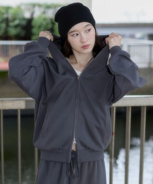 WEGO 【ユニセックス着用ITEM/SMLサイズ展開】ボンディングZIPパーカー ブラック中濃色