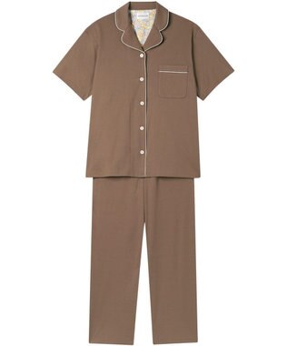 une nana cool 【綿100%】60/2 やわらか天竺 半袖開襟パジャマ MADE WITH LIBERTY FABRIC ブラウン