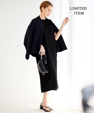 ICB 【WEB限定・洗える】ドライコットンアセテート  サイドスリットワンピース ブラック系