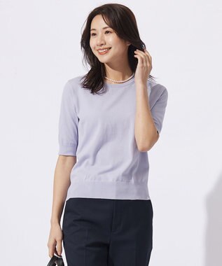 J.PRESS LADIES 【洗える】BASIC HT-COTTON クルーネック ニット ラベンダー系