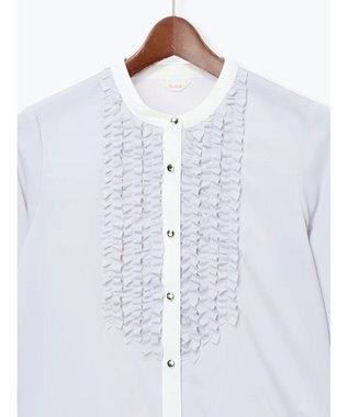 Te chichi フロントフリルバイカラーブラウス グレー