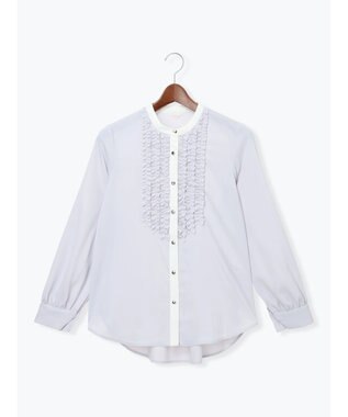 Te chichi フロントフリルバイカラーブラウス グレー