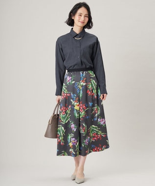 自由区 S 【洗える】ペイントタッチフラワープリント スカート スレートベース