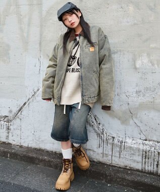 WEGO 【ユニセックス着用ITEM/MLサイズ展開】ワーカーズキルティングZIPジャケット デニム淡加工色