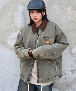 WEGO 【ユニセックス着用ITEM/MLサイズ展開】ワーカーズキルティングZIPジャケット デニム淡加工色