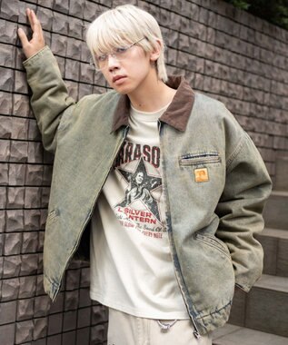 WEGO 【ユニセックス着用ITEM/MLサイズ展開】ワーカーズキルティングZIPジャケット デニム淡加工色