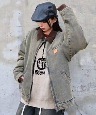 WEGO 【ユニセックス着用ITEM/MLサイズ展開】ワーカーズキルティングZIPジャケット デニム淡加工色