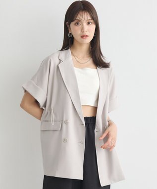 earth music&ecology 半袖サイドドロストジャケット Gray Beige