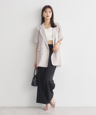 earth music&ecology 半袖サイドドロストジャケット Gray Beige