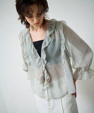 GRACE CONTINENTAL ドットラッフルブラウス ホワイト