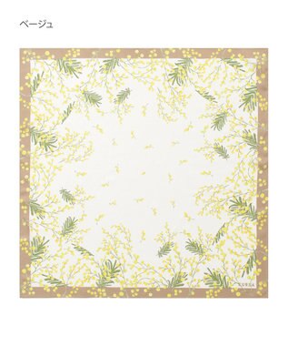 MOONBAT 【シルク100%】FURLA (フルラ) ミモザ シルクプリントスカーフ 65cm×65cm UV対策 手洗い可能 ベージュ