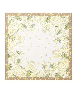 MOONBAT 【シルク100%】FURLA (フルラ) ミモザ シルクプリントスカーフ 65cm×65cm UV対策 手洗い可能 ベージュ