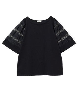 earth music&ecology フレア袖レースプルオーバー Black