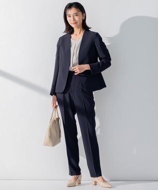 23区 L 【セットアップ対応/洗える】合繊 セットアップ テーパードパンツ ネイビー系