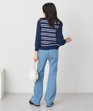 earth music&ecology 　透かし編みボーダーカーディガン Border Navy