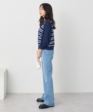 earth music&ecology 　透かし編みボーダーカーディガン Border Navy