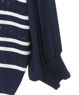 earth music&ecology 　透かし編みボーダーカーディガン Border Navy