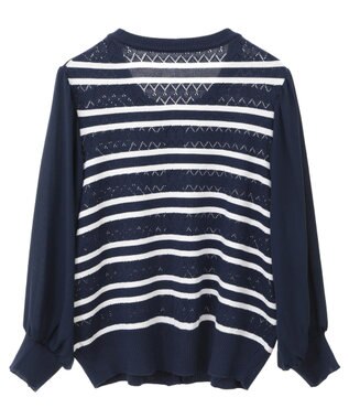 earth music&ecology 　透かし編みボーダーカーディガン Border Navy