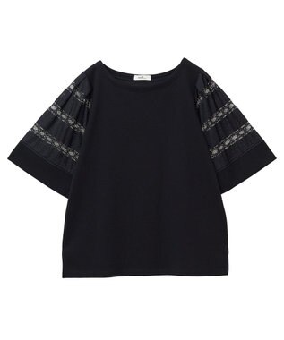 earth music&ecology フレア袖レースプルオーバー Black