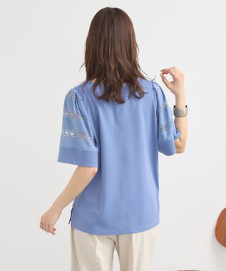 earth music&ecology フレア袖レースプルオーバー Blue