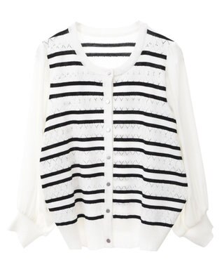 earth music&ecology 　透かし編みボーダーカーディガン Border
