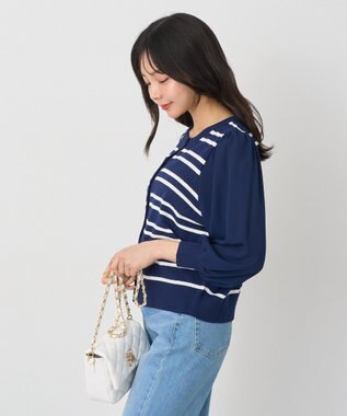 earth music&ecology 　透かし編みボーダーカーディガン Border Navy