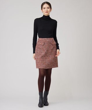 自由区 ラメノットファンシーツイード スカート オレンジ系