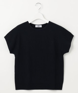 J.PRESS LADIES L 【洗える】レーヨンエリートストレッチ フレンチスリーブ ニット ネイビー系