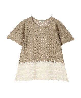 earth music&ecology 裾レース透かしニットプルオーバー Beige